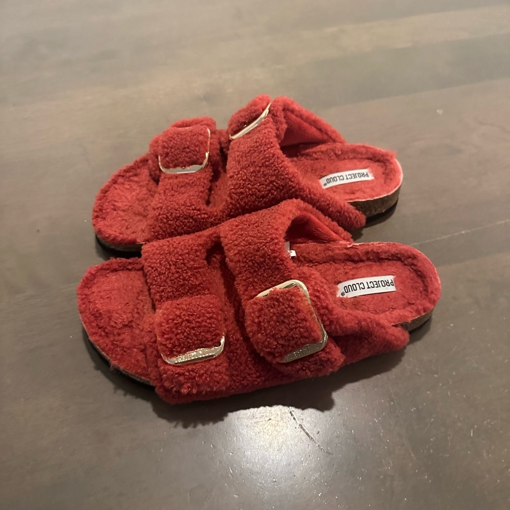 Kids' Red Fuzzy Slide Sandals